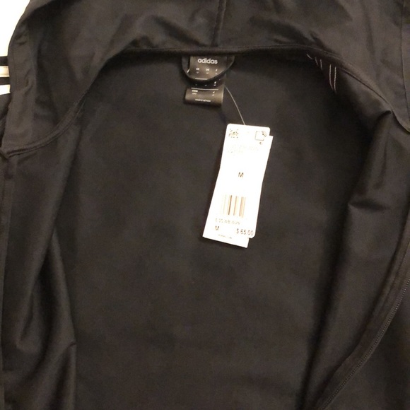 NWT Adidas Men's Essentials 3-stripes Woven Windbreaker Size Medium Black - Picture 4 of 5
